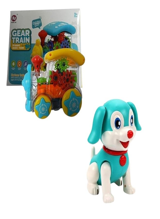 MKY Transparent Concept Racing Train with 3D Flashing Led Lights Musical Train Engine Toy Set and Musical Walking Jumping Dog Toy for Children Funny Robot Dog for Kids with LED Lights (Combo of 2) - Image 1